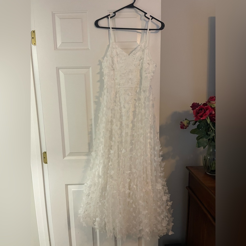 White butterfly appliqué corset dress